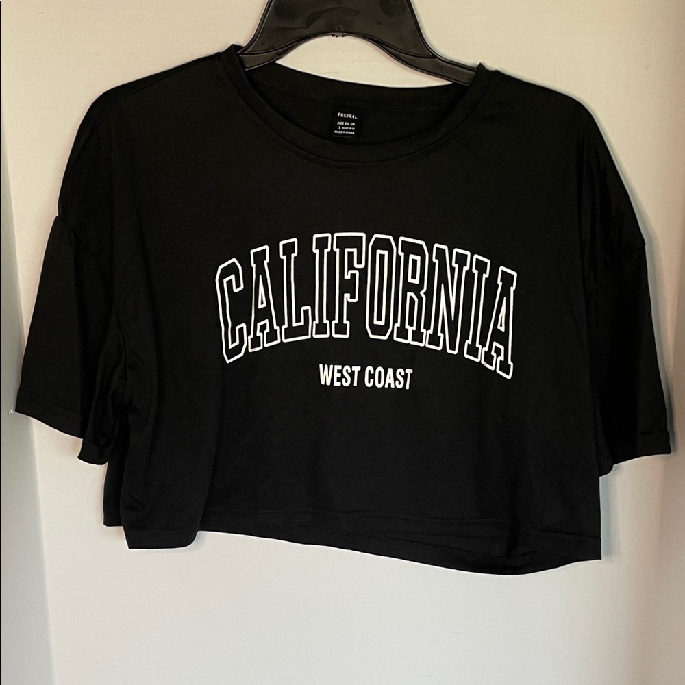 Fresral Black California West Coast Crop Top ladies size Large NWOT